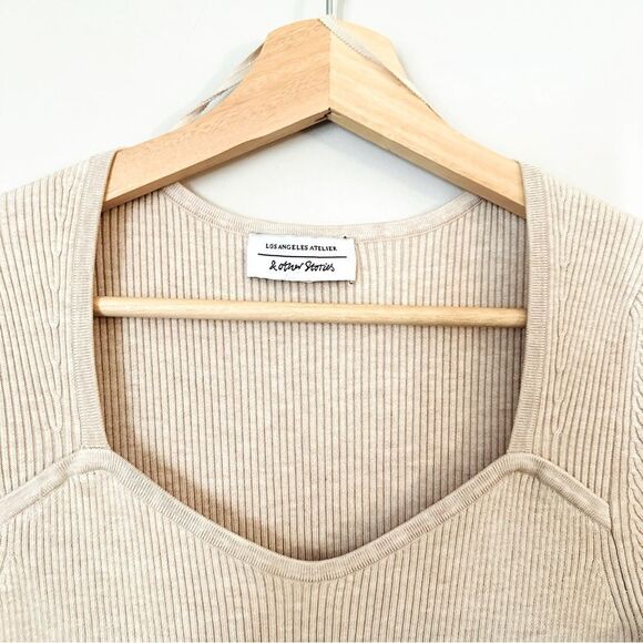 LA Atelier & Other Stories Sweetheart Slim Ribbed Dress in Neutral Stone Medium - Picture 5 of 14